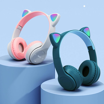 Audifonos kawaii con orejas de gatito brillantes