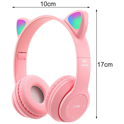 Audifonos kawaii con orejas de gatito brillantes