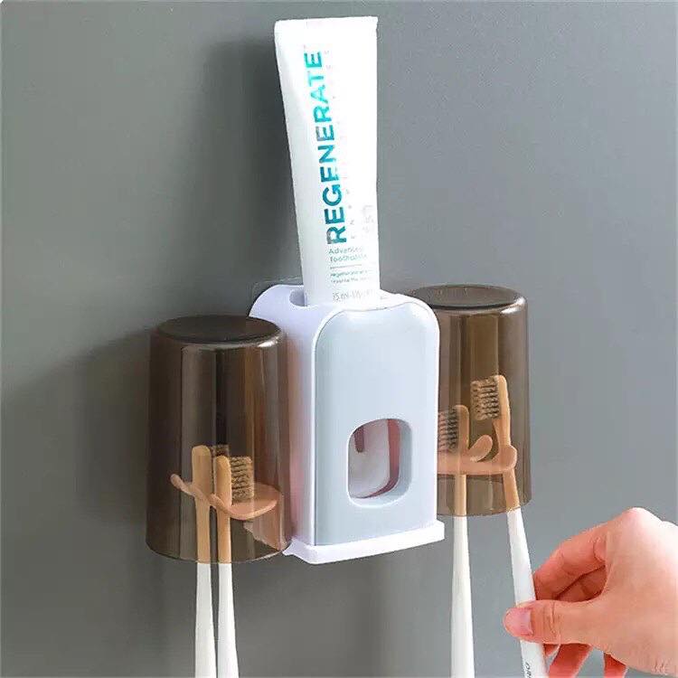 Dispensador de crema dental con soporte para cepillos