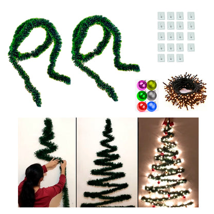 Arbol de navidad para pared con luces, bolas y estrella 🎄🎅