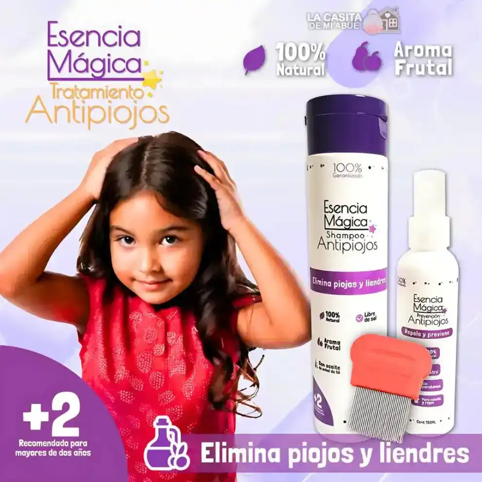 KIT TRATAMIENTO ANTI PIOJOS: Shampoo Elimina Piojos + Spray Repelente + Cepillo Saca Piojos GRATIS 🎁