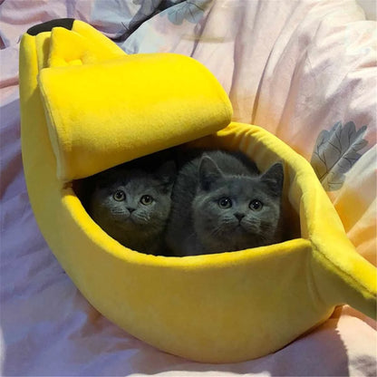 Banana Bliss: Cama atractiva para gatos en Amarillo Brillante