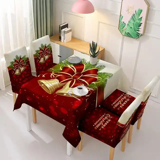 Set navideño: 6 fundas de silla + 1 mantel de comedor 🪑🎅